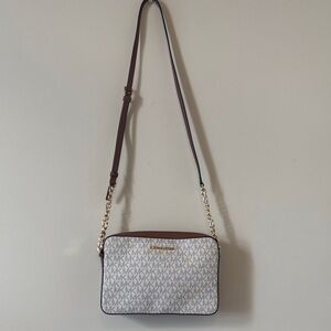 Michael Kors Box Cream and Brown Crossbody Bag